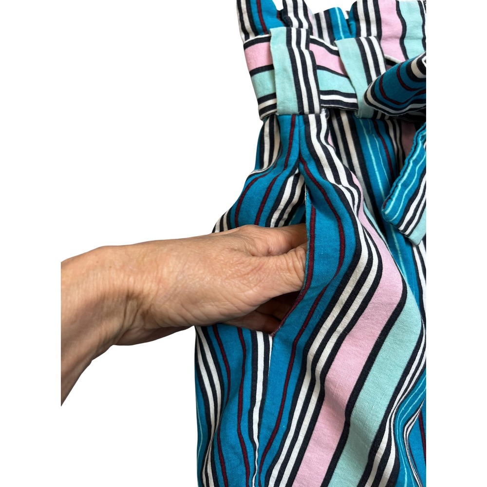 Marie Oliver Womens Blue Pink Striped Paperbag Waist Shorts 2 Resortwear Coastal - Picture 5 of 8